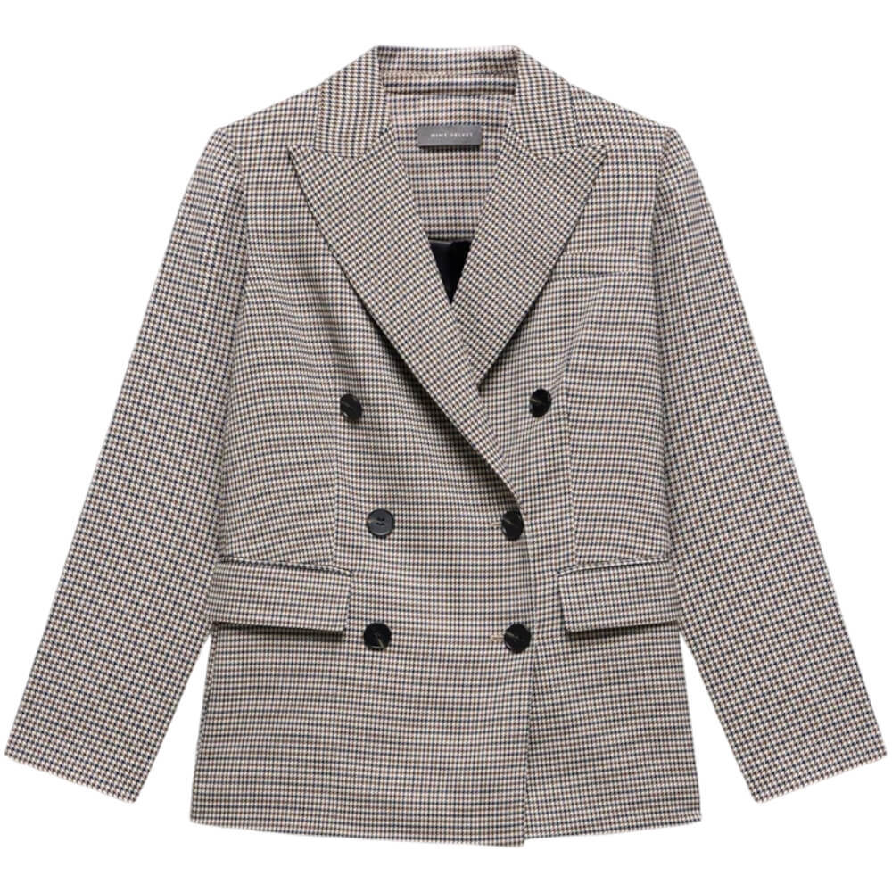 Mint Velvet Neutral Checked Double Breasted Blazer